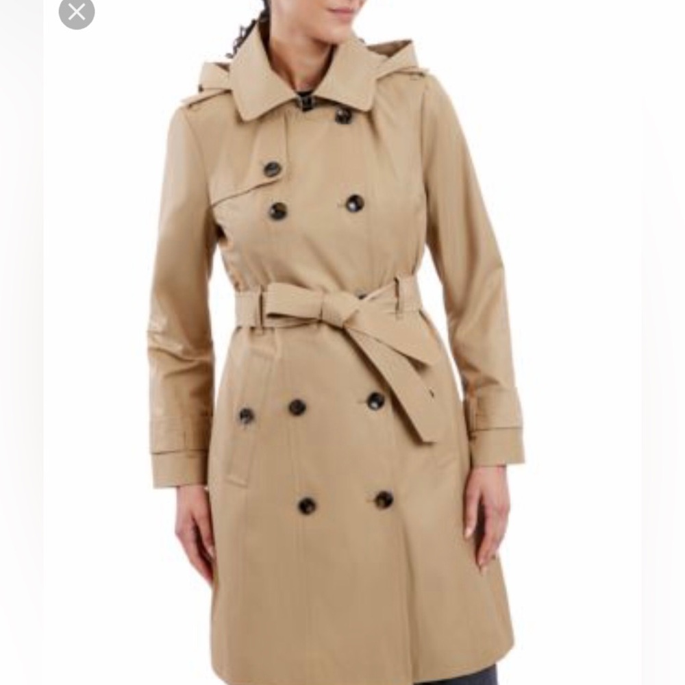 london fog hooded double breasted trench coat